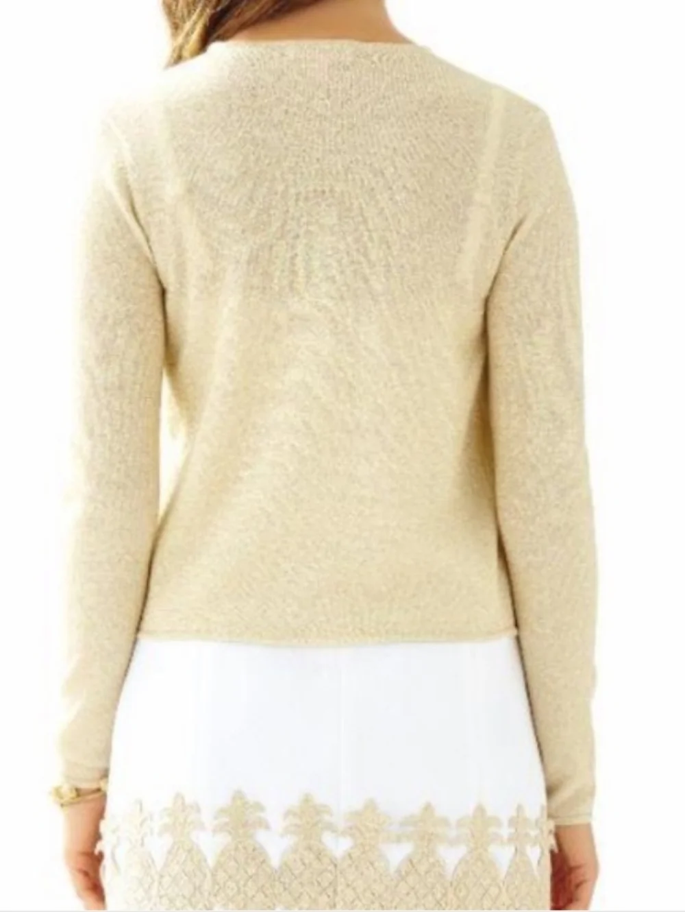 LILLY PULITZER Colony Gold Metallic Drape Front Cardigan Sweater Lightweight XL - Picture 8 of 12